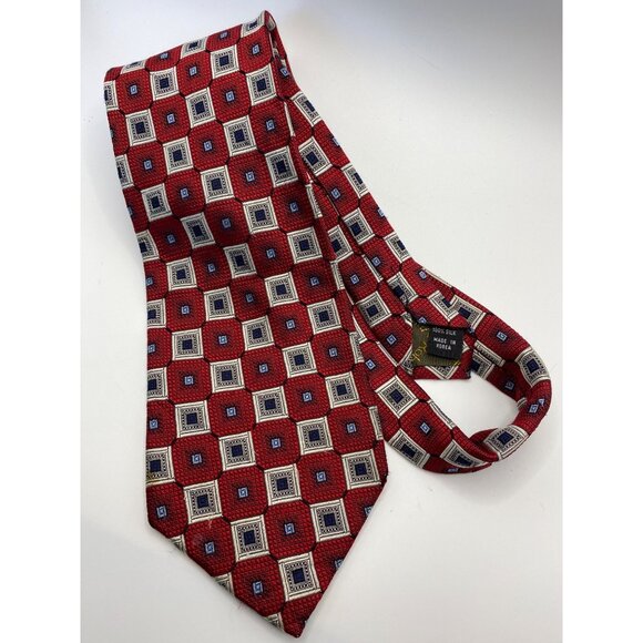 Roberto Villini Collezione 100% Silk Red Geometric Pattern Tie Made In Korea Ele - Picture 2 of 7